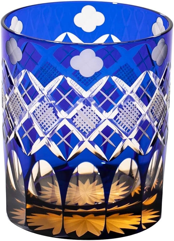 レオパードフラワーブラック 太武朗工房 公式 江戸切子 四ツ葉に矢来